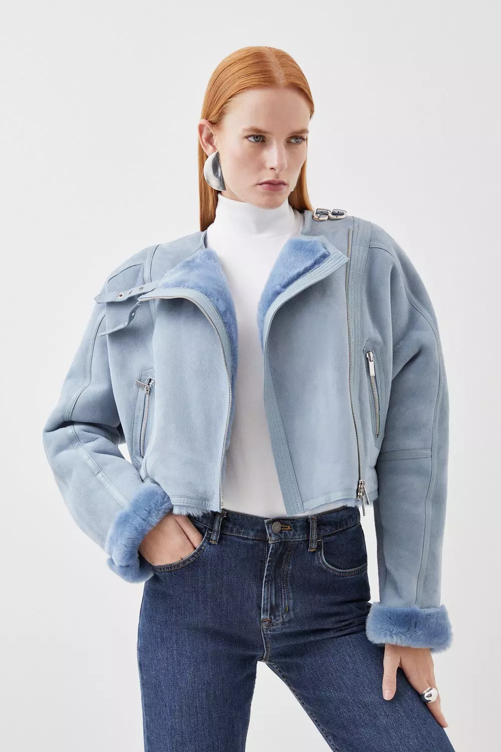 Faux shearling cheap biker jacket